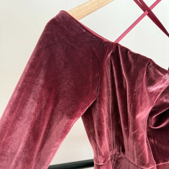 Anthropologie Velvet Long Sleeve Dress in Burgundy Hutch NWT size 4 - Picture 11 of 12